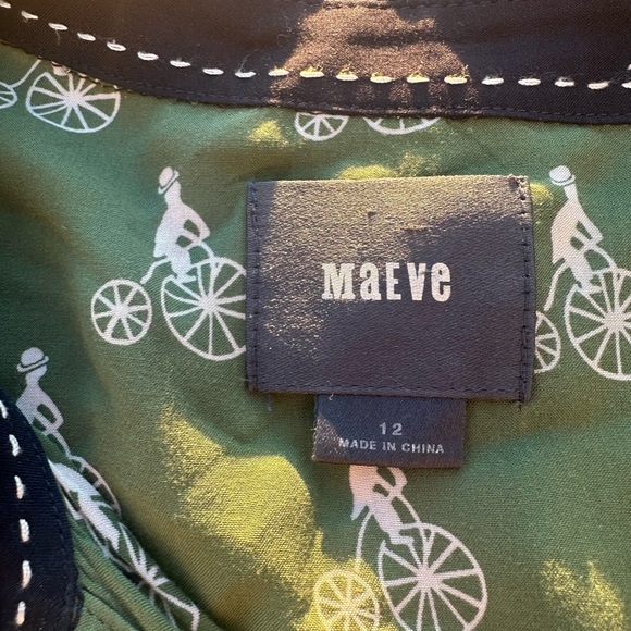 Anthropology Maeve Green Bicycle Pattern Button Down Shirt Size 12 - Picture 7 of 9